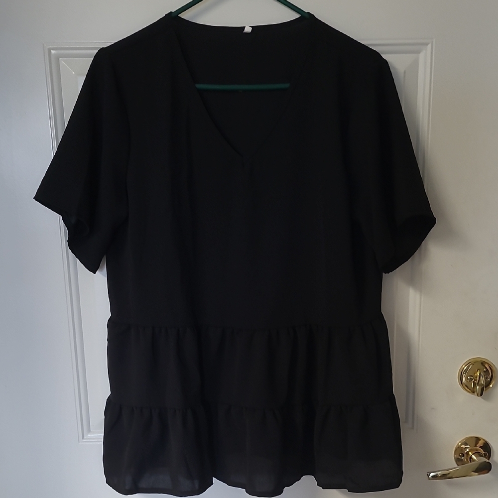 Multicolor Bohemian Blouse and Black Ruffle Top - Picture 2 of 7